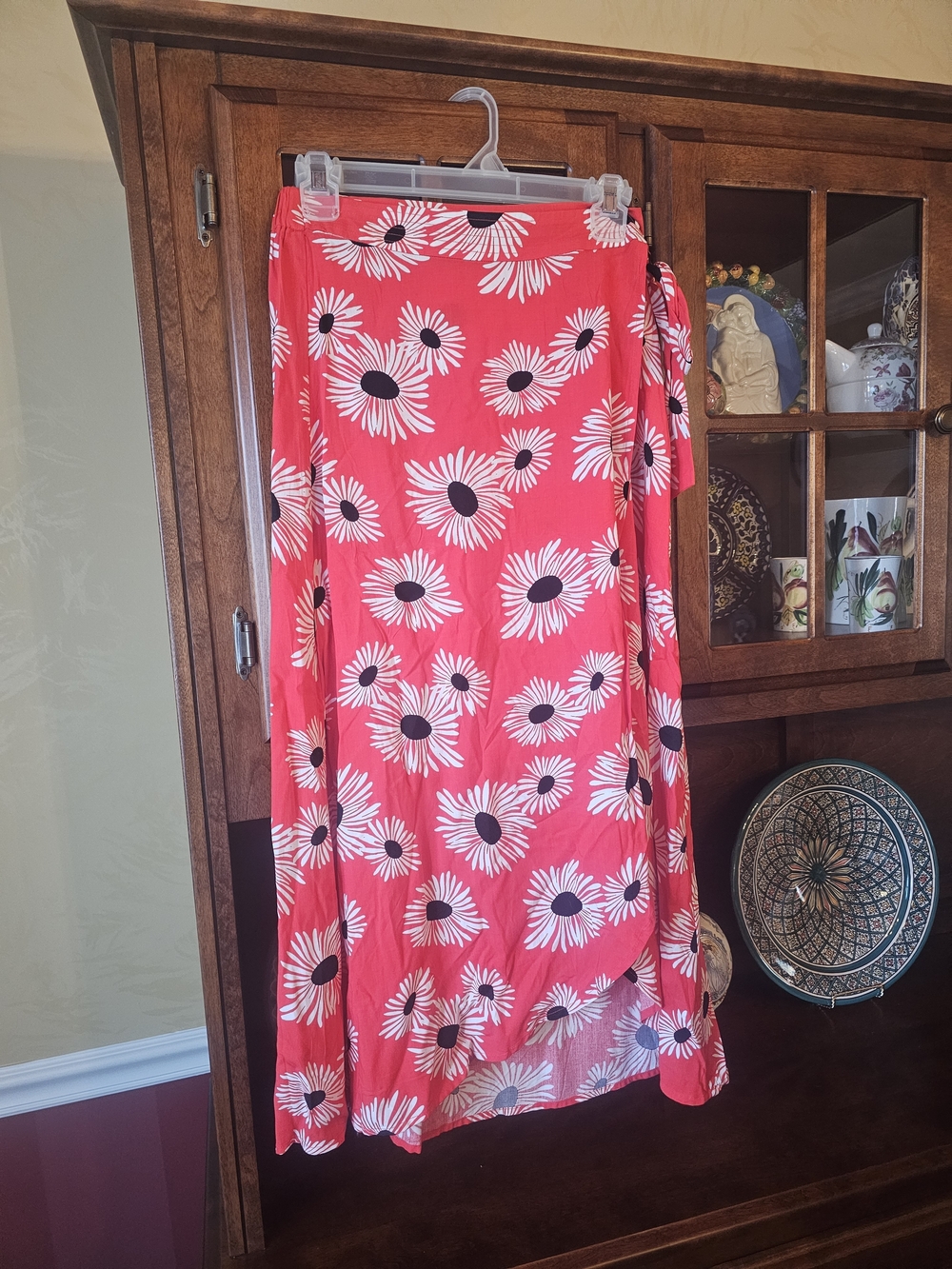 Conversations by Anthropologie "37 of 52" Coral Daisy Skirt with Polka Dot Waist